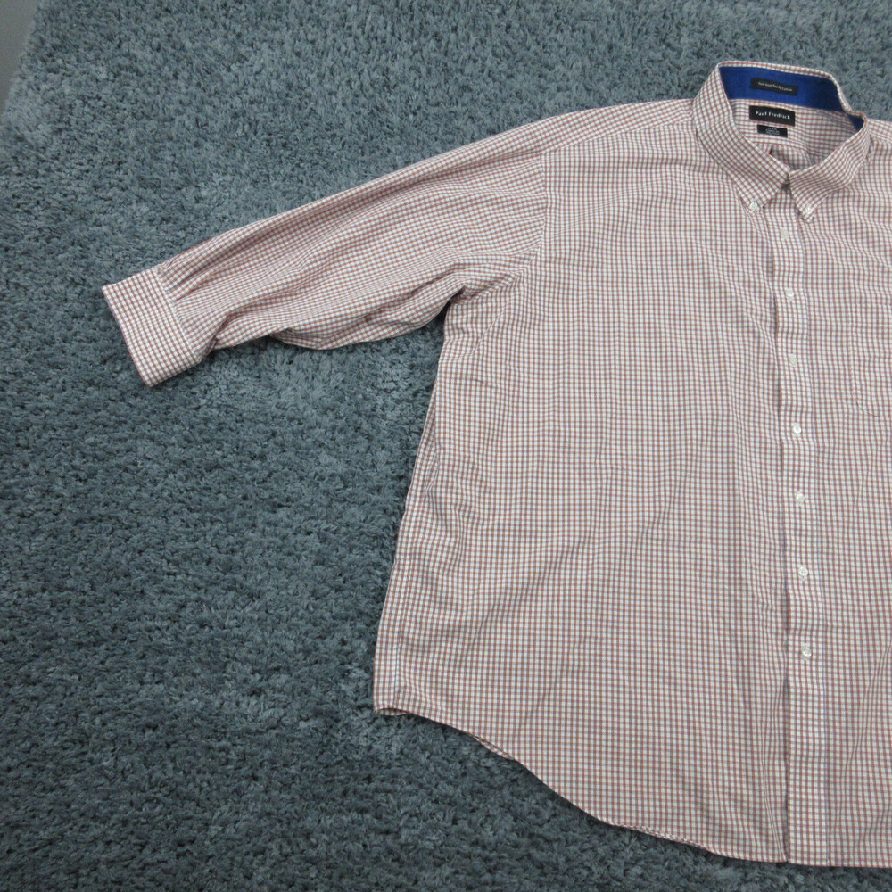Paul Fredrick Shirt Mens 22-35 Blue Red White Plaid Classic Fit Long Sleeve